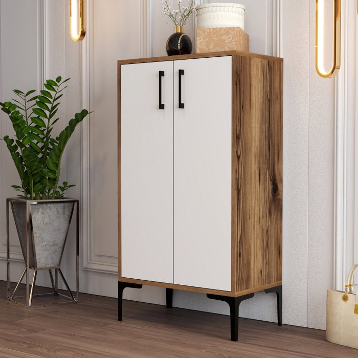Hanah Home Zapatero Nogal y Blanco 60x111x35 cm. Mueble Organizador con Estantes.